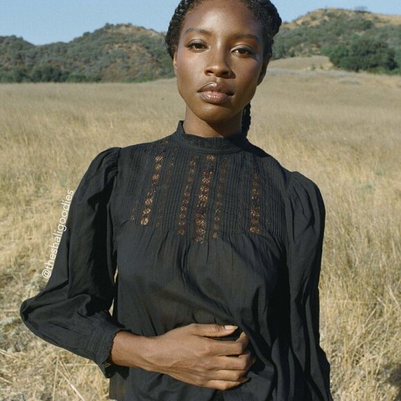 New DOEN Antonia Top Black Lace Embroidered Blouse Heirloom Sz XS NWT